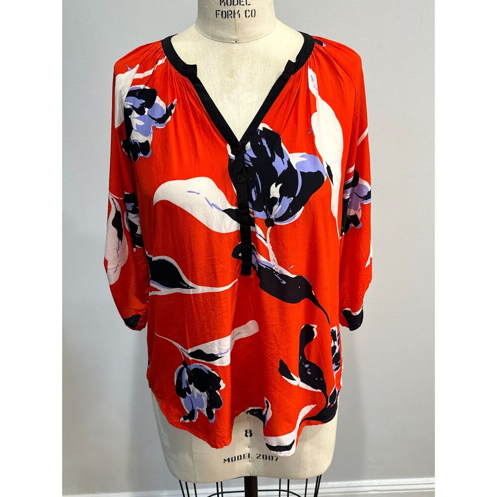 Yumi Kim Red Floral Silk blouse Size M